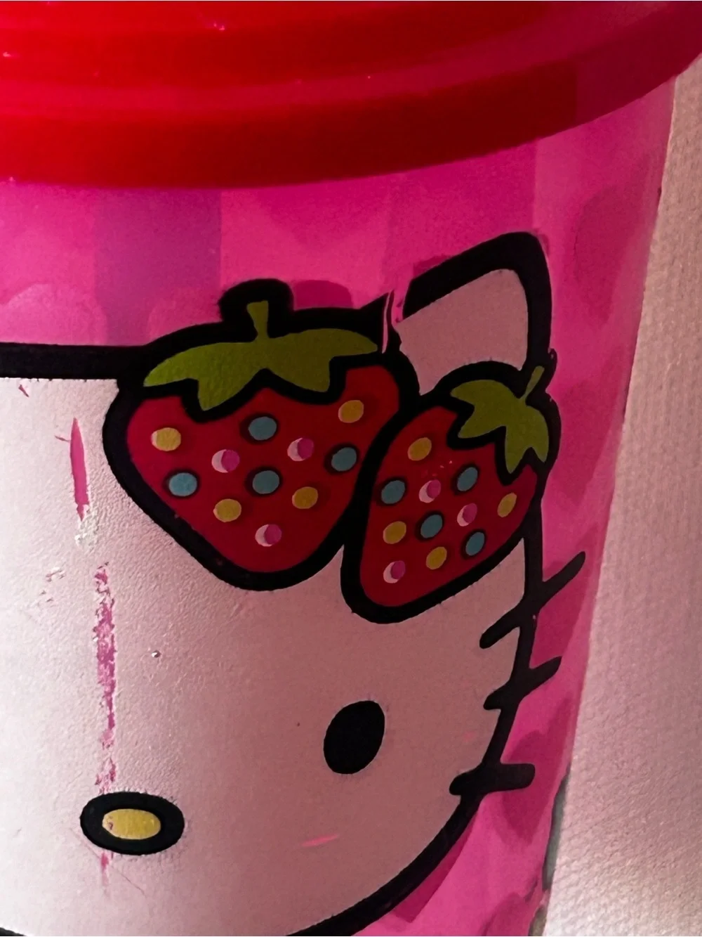 Rare Hello Kitty Pink Kids Cup Strawberry Sparkle Globe Lid Straw 2008
